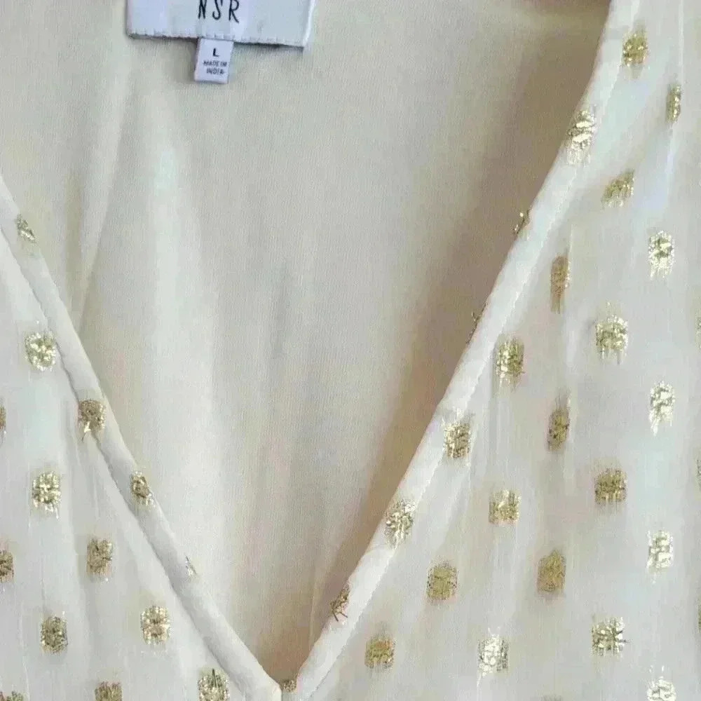 NSR NICOLA METALLIC DOT MIDI DRESS IN IVORY size large - Picture 8 of 14